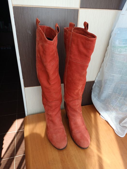 Vand cizme dama piele naturala intoarsa culoare somon