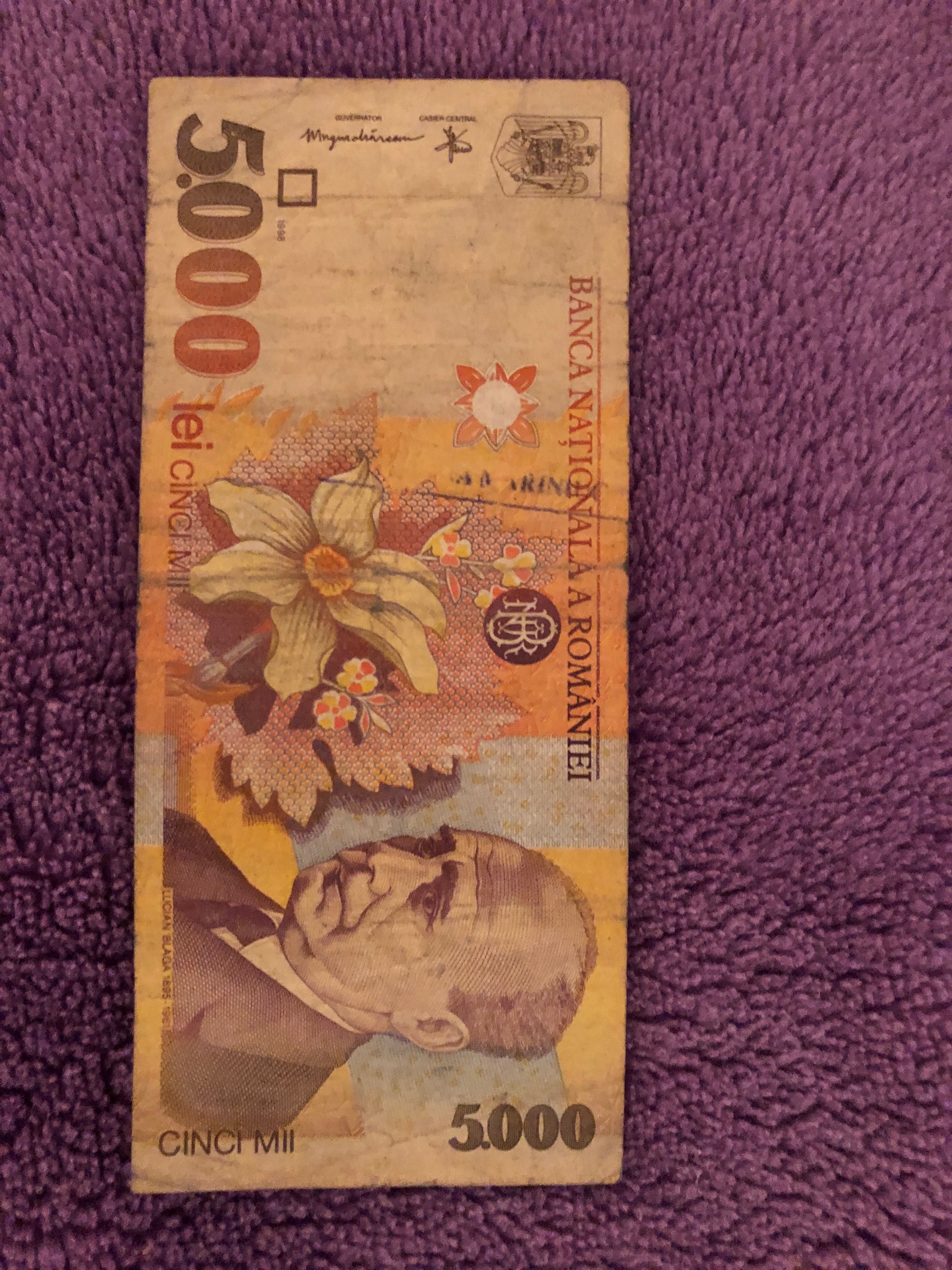 Vand bancnota 5000 lei din 1998, seria 001C, colectionarilor