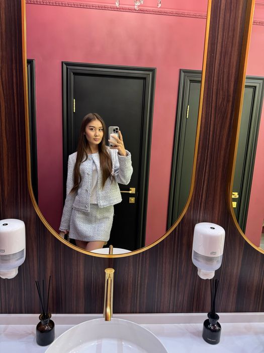 Двойка твидовая голубого цвета