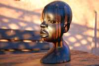 Vintage Carved African Tribal Woman Head Bust Statue