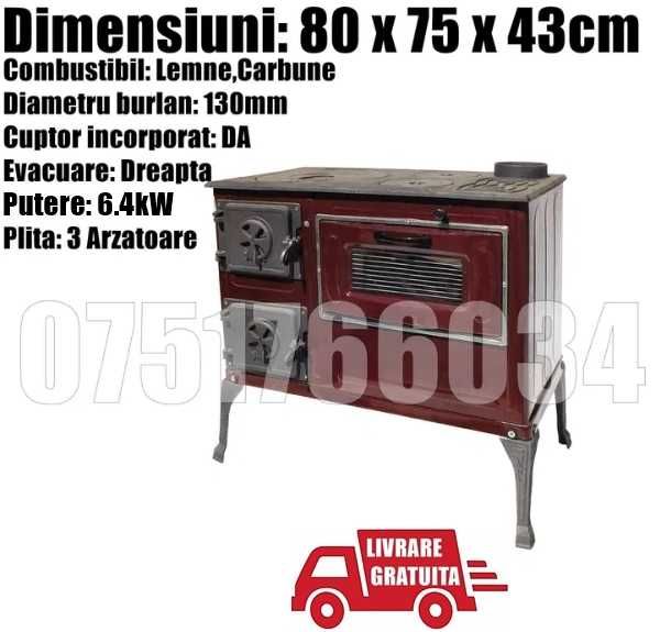 Soba Lemne Plita Cuptor Stanga Dreapta Incalzit Gatit Maro 6.4 kW BT04