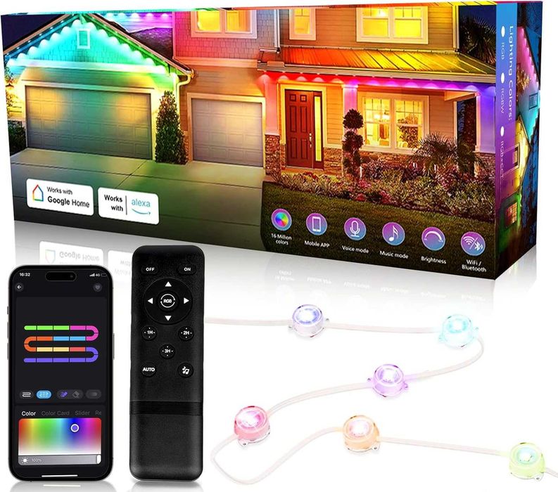 Brillistep RGBIC WiFi LED  постоянни външни светлини 15 м, за стрехи