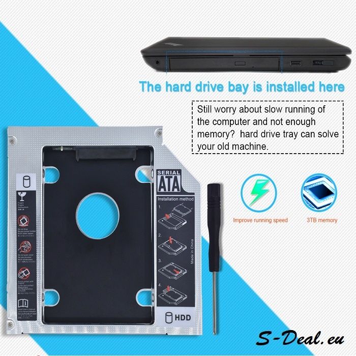 Caddy кутия за ВТОРИ Хард Диск "HDD/SSD" към вашия лаптоп 9.5 | 12.7mm