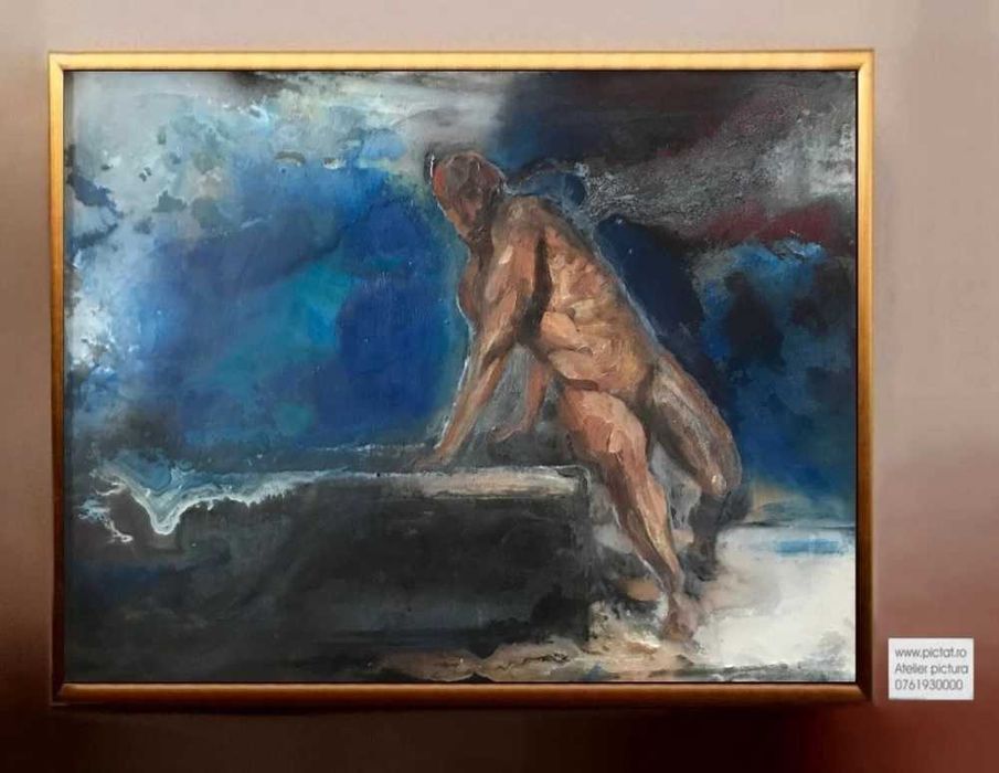Tablou Nud Barbat Pictura ulei pe Panza Peisaj Marin Abstract Albastru