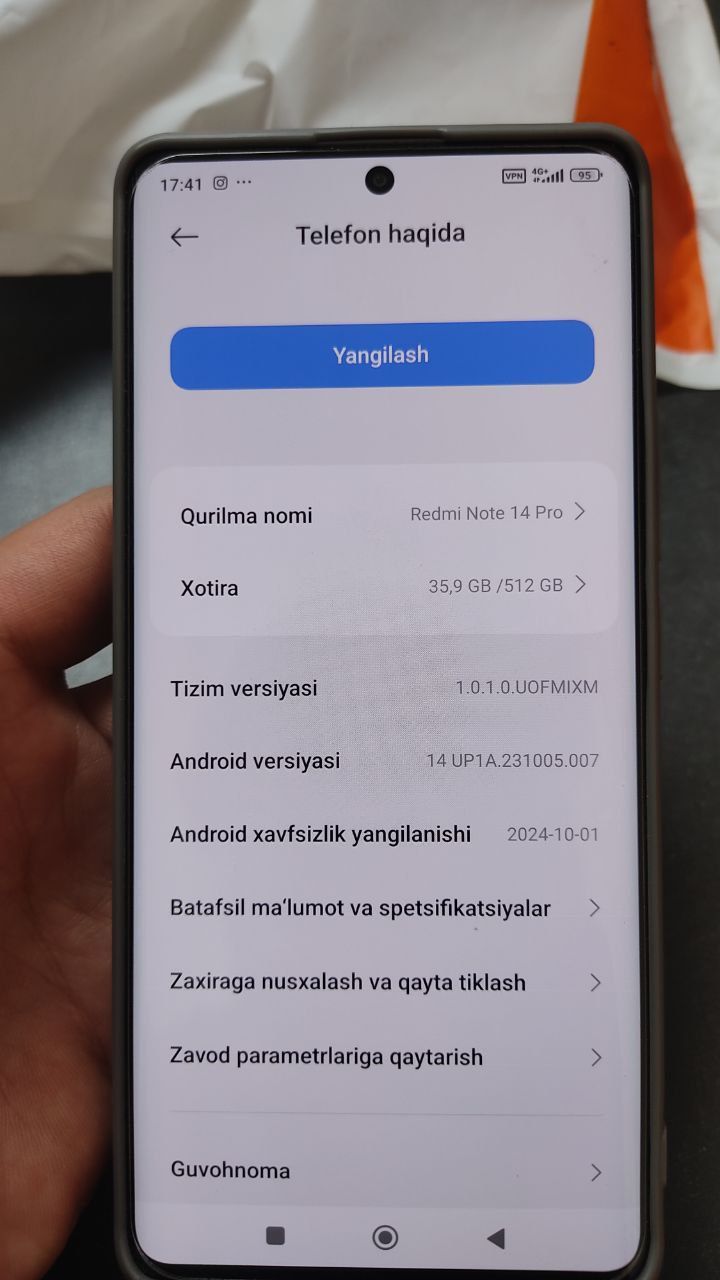 Redmi 14 pro  12/512 yangi 2 kunlik