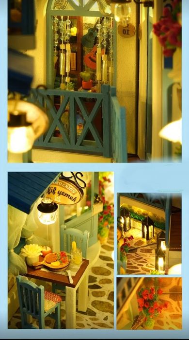 DIY Book Nook 3D дървен пъзел/ къща миниатюра с LED светлини / книгора