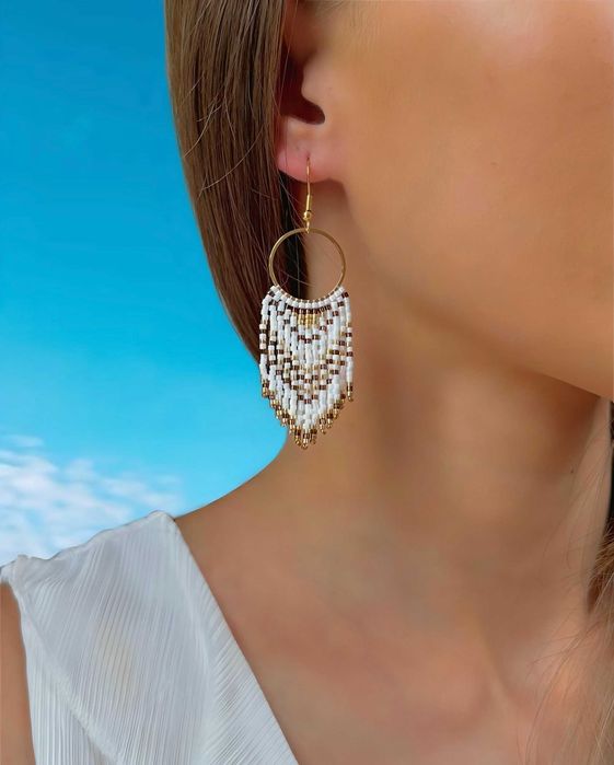 Ръчно изработени обеци, Японски мъниста, Неръждаема стомана, Стилни