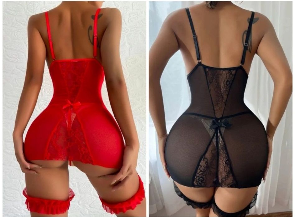 Lenjerie Sexy Dantela cu portjartiere și Tanga, costum Sexi 3 piese