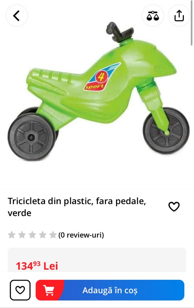 Tricicleta din plastic fara pedale pentru copii