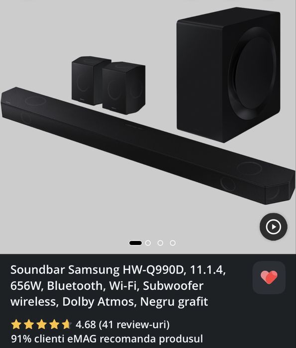 Soundbar Samsung HW-Q990D,11.1.4,656 W,Subwoofer wireless, Dolby Atmos