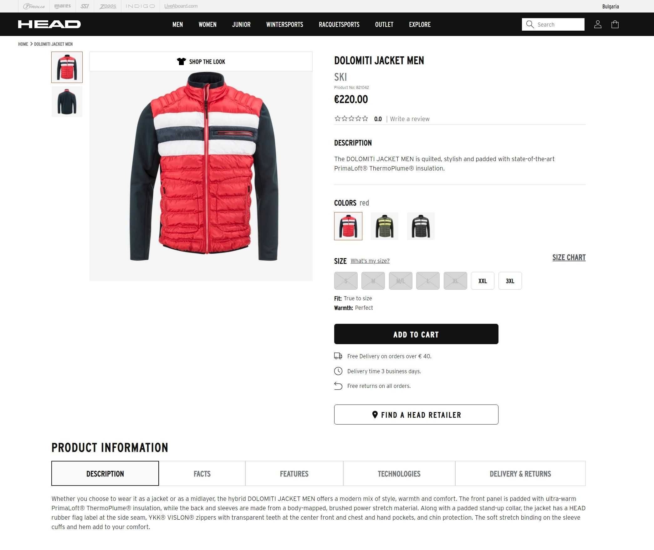 Head Dolomiti, S/M/L/XL/XXL, ново оригинално мъжко яке, среден слой