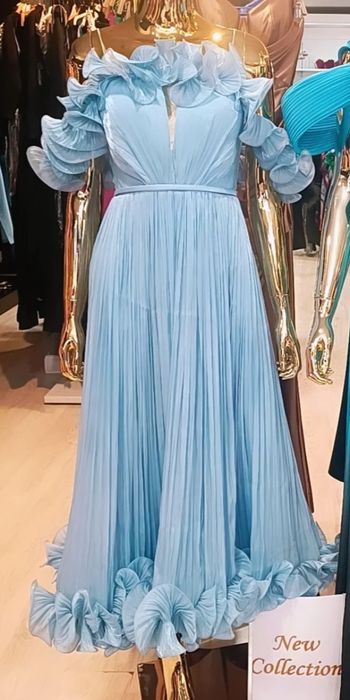 Rochie elegantă lungă, culoare bej-champagne – NOUĂ, nepurtată