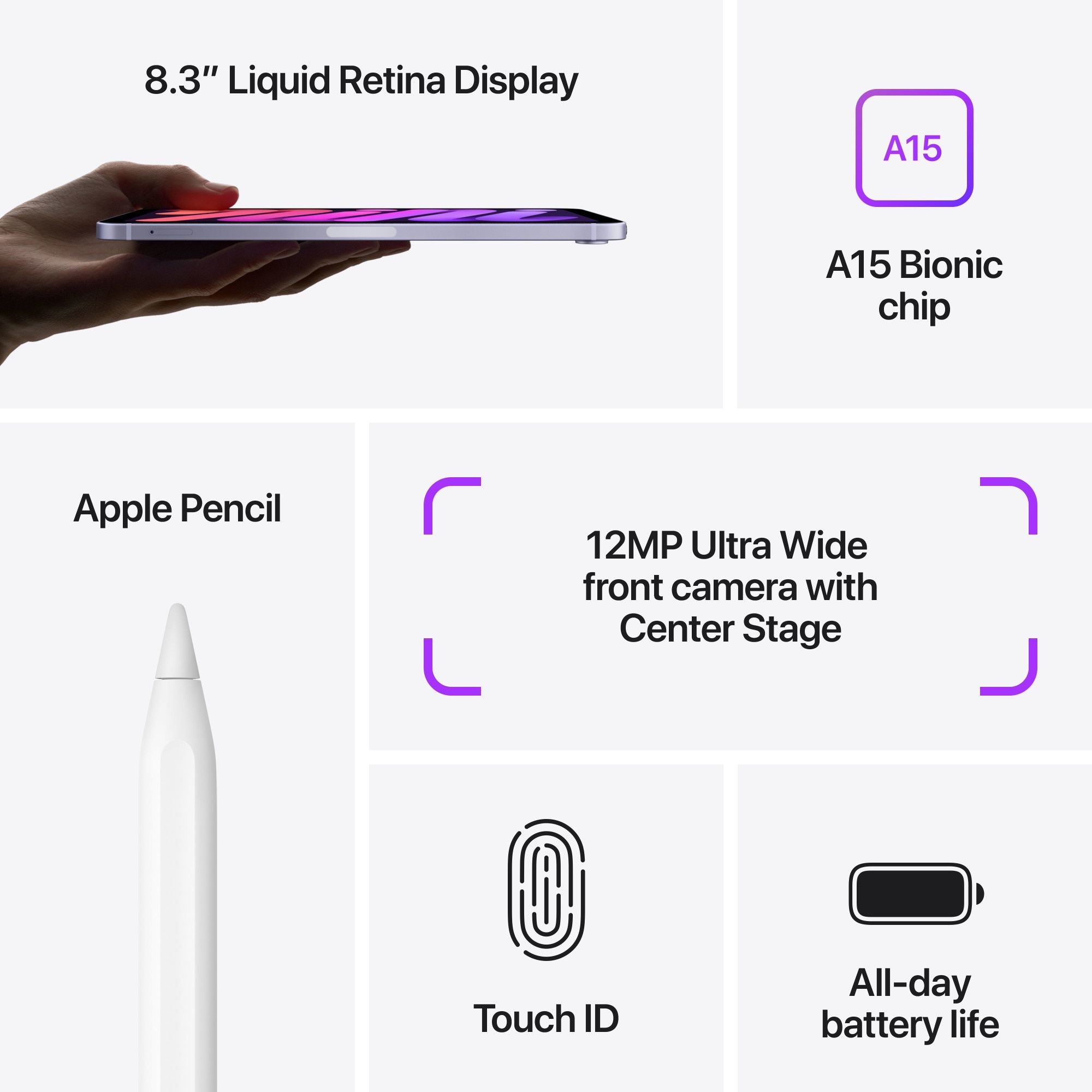 НОВИ Apple iPad Mini 6-то Поколение Cellular, 64BG, PURPLE - Гаранция