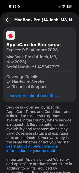 MacBook Pro 14" M3 8-CPU, 10-GPU, 16GB RAM, 512SSD,ГАРАНЦИЯ 9.2028г