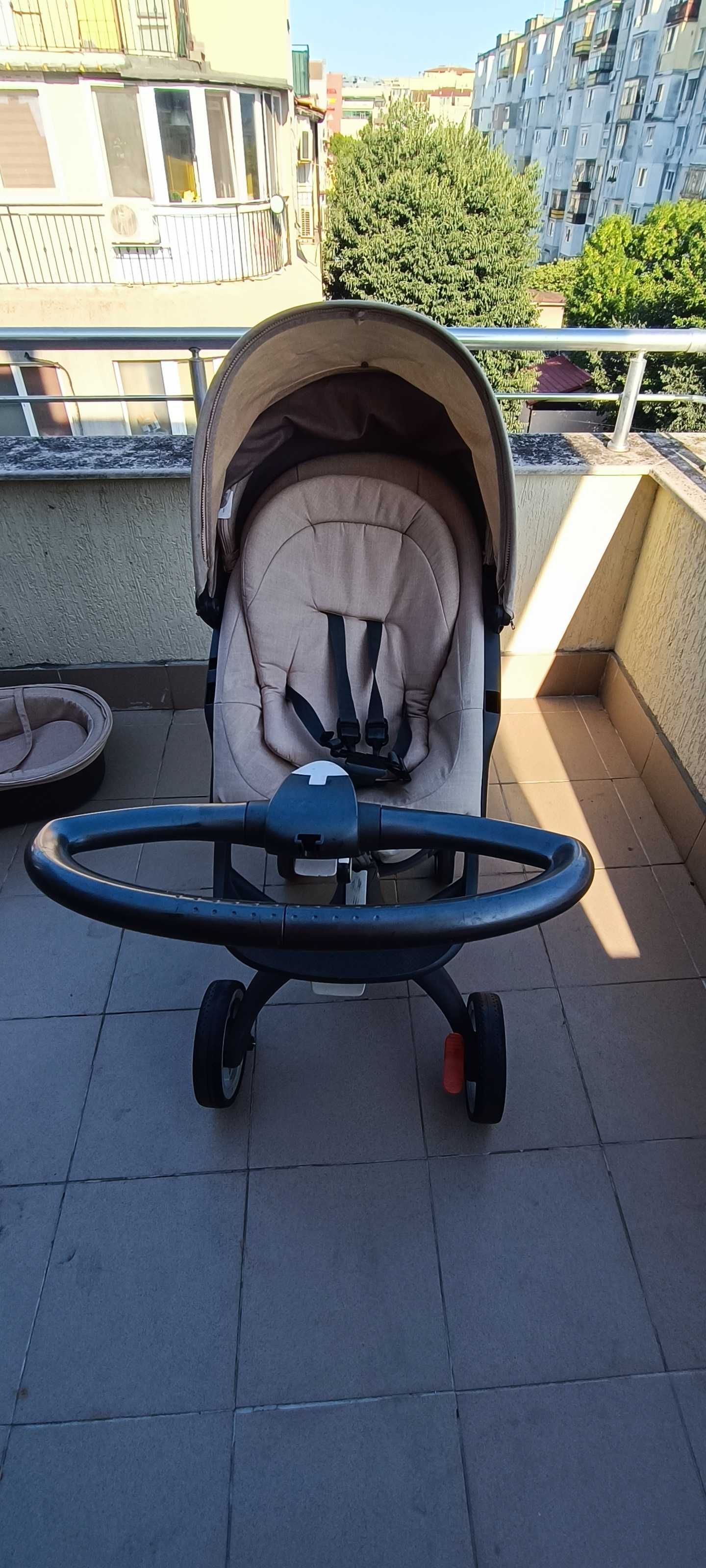 Детска количка Stokke Xplory X Stroller + Кош за новородено в бежово