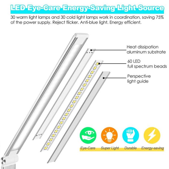 Lampă de birou LED, încărcare wireless 10 W, funcție de încărcare USB,
