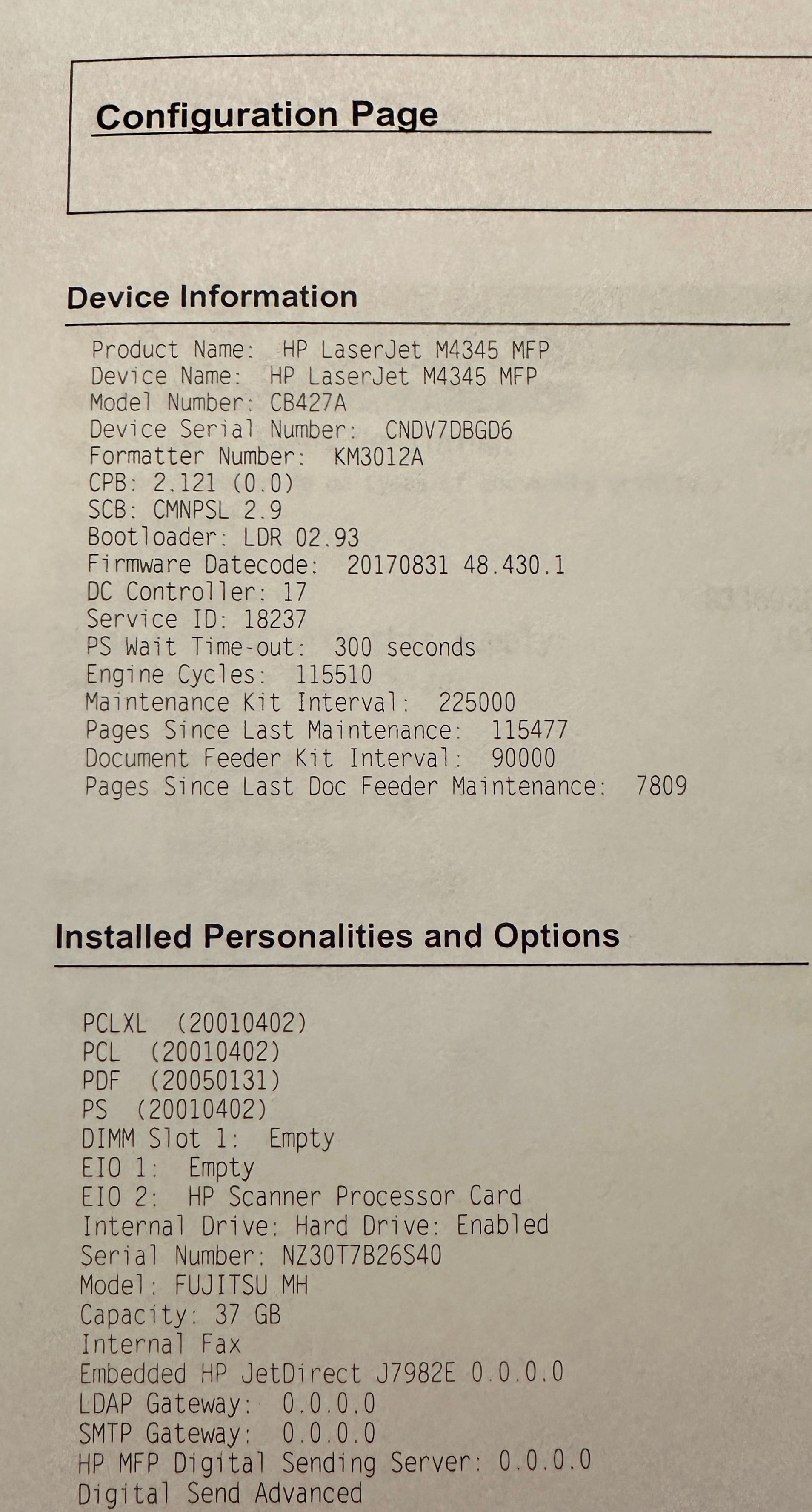 HP CB427A LaserJet M4345 MFP