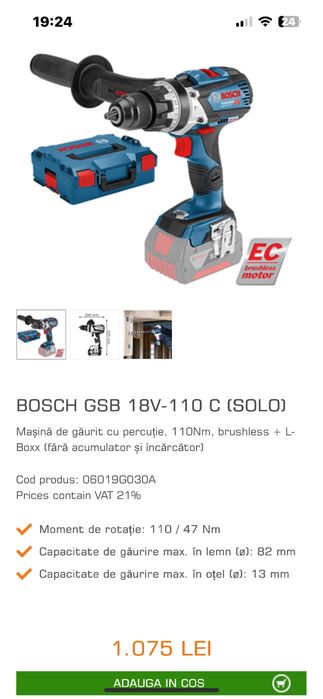 Filetanta cu percutie Bosch GSB 18V-110 C-Noua