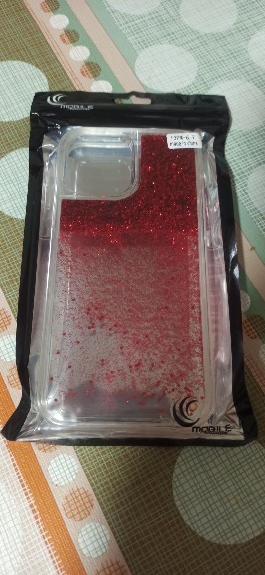 Husă liquid glitter/roșie/iPhone 13 pro max
