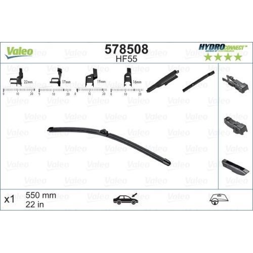 Lamela stergator 550mm/22in Alfa Romeo, Audi TT, BMW, Citroen, Dacia, Fiat, Ford, Jeep Renegade, Lancia Musa, Mercedes, Opel Astra H, Peugeot, Renault Kangoo, Seat, VW, Volvo; fata, stanga, plata, adaptor