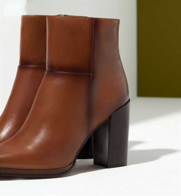 Botine Massimo Dutti, piele naturala, maro, toc bloc, mar.40