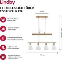 Lampă suspendată Lindby 9620356 reglabilă sticlă, metal alamă mată