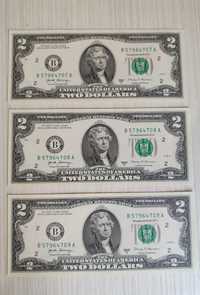 Банкноти по 2 долара 2017 - 3 бр. поредни серийни номера