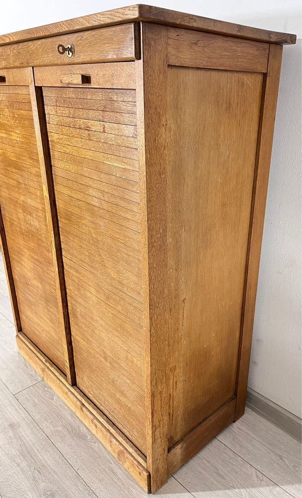 Cabinet Vintage din Lemn, 2 Uși tip Rulou; Comodă Fișet Dulap Scrin