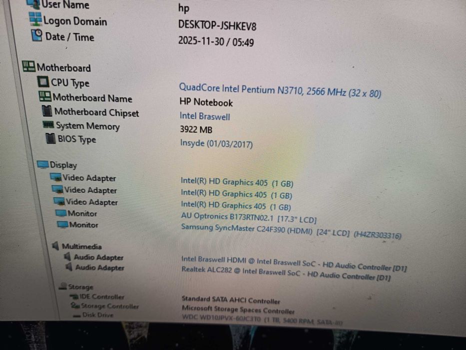 Laptop HP Pavilion 17, quad core N3710, 4gb ram, HD Graphics, 1TB