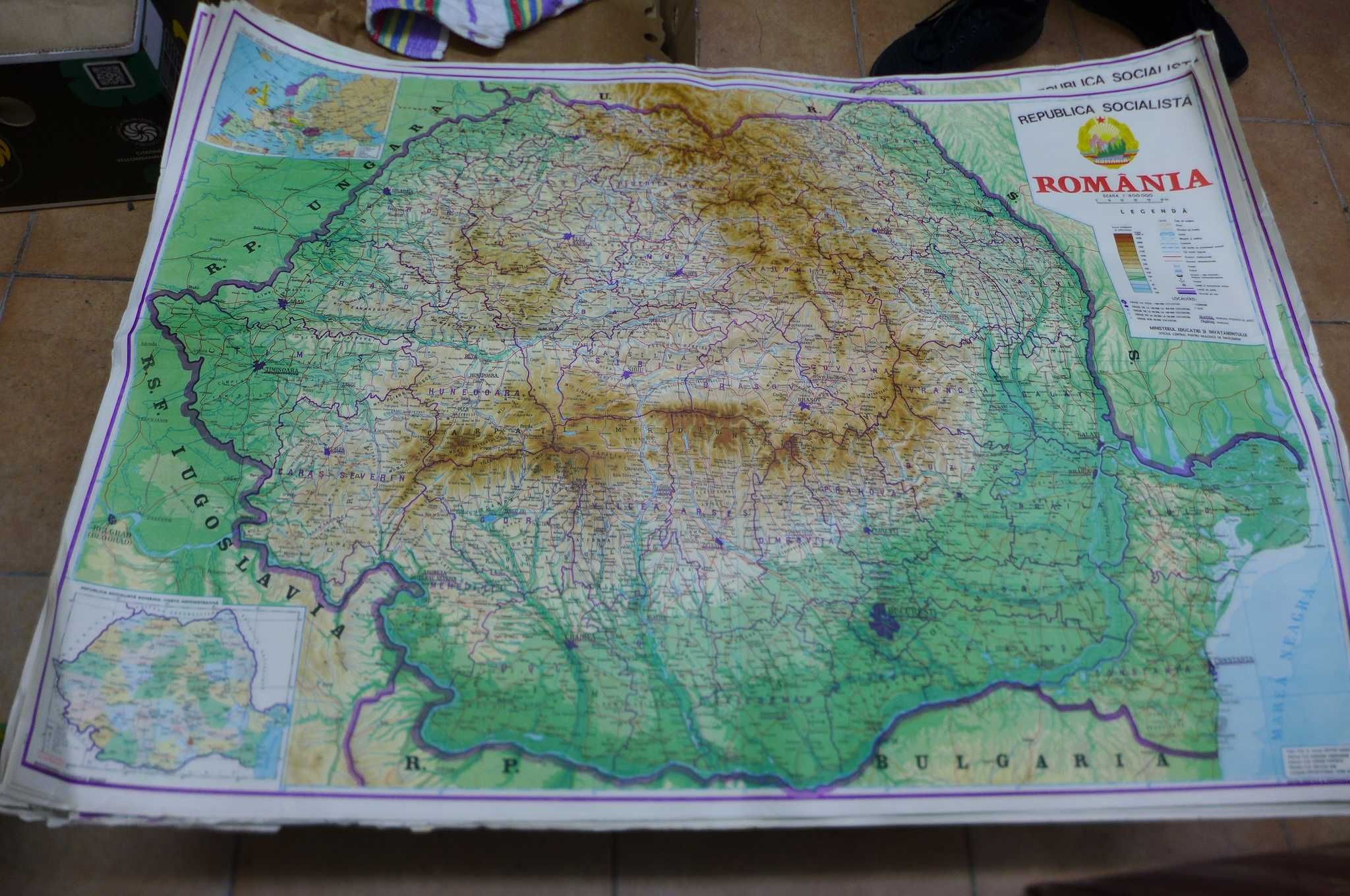 Harta ROMANIA RSR 1m/80cm Republicii Socialiste Hartie Scara 1:800000