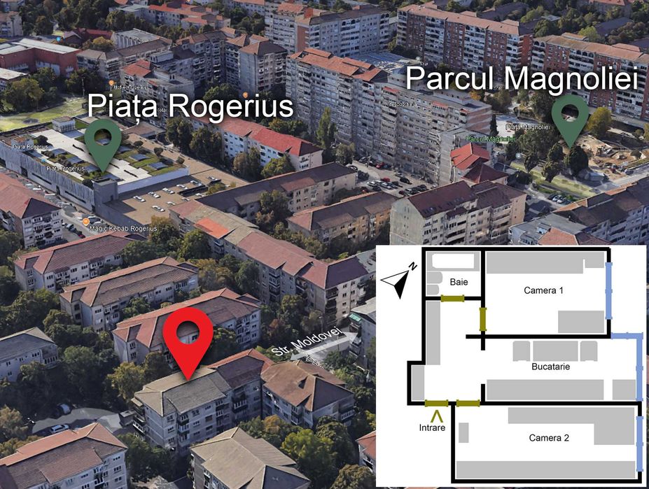 Vand apartament 2 camere, tip PB, decomandat, Rogerius