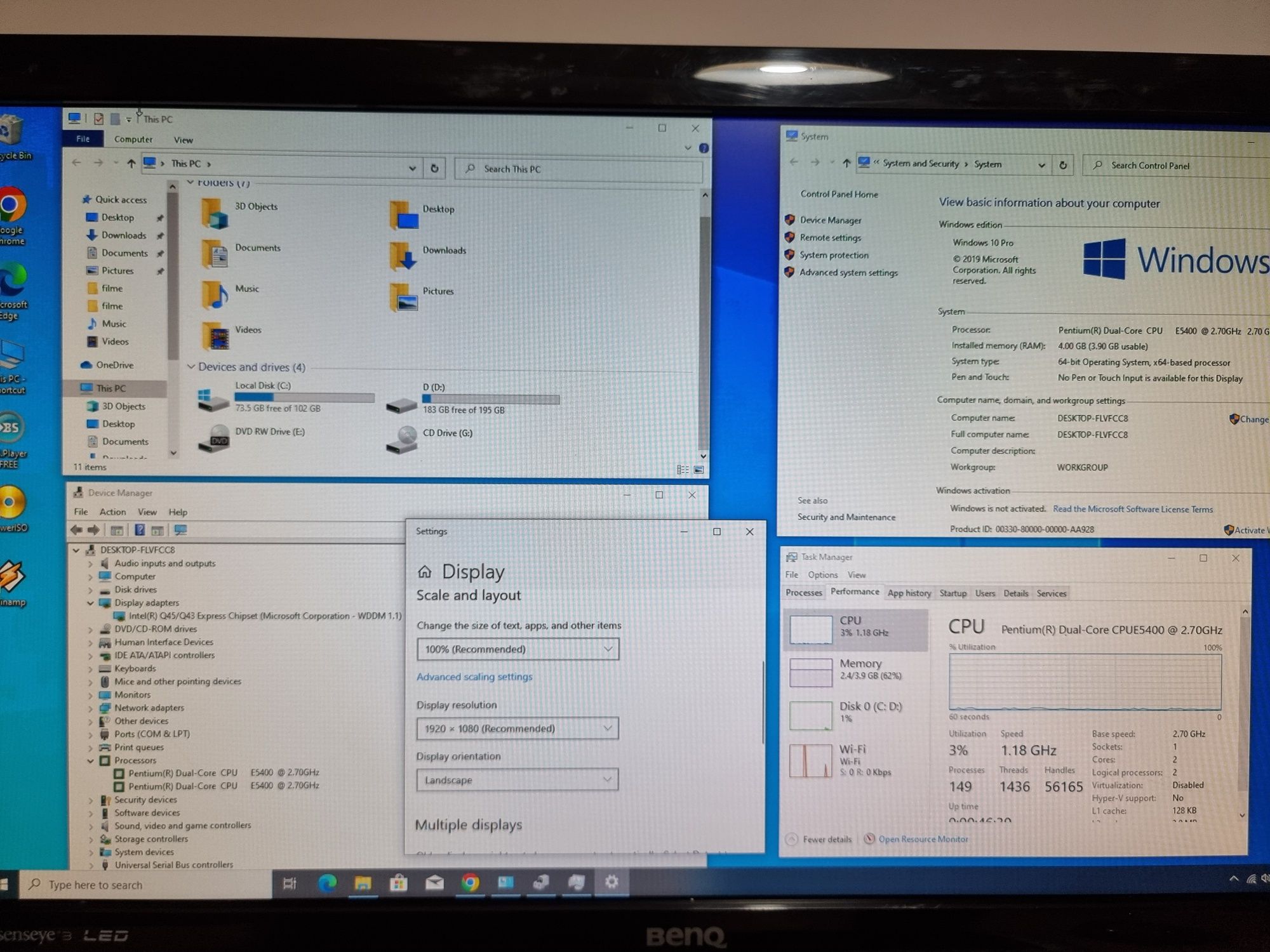 PC/desktop complet LED 22", 4Gb DDR3, HDD 320Gb, DVD-rw