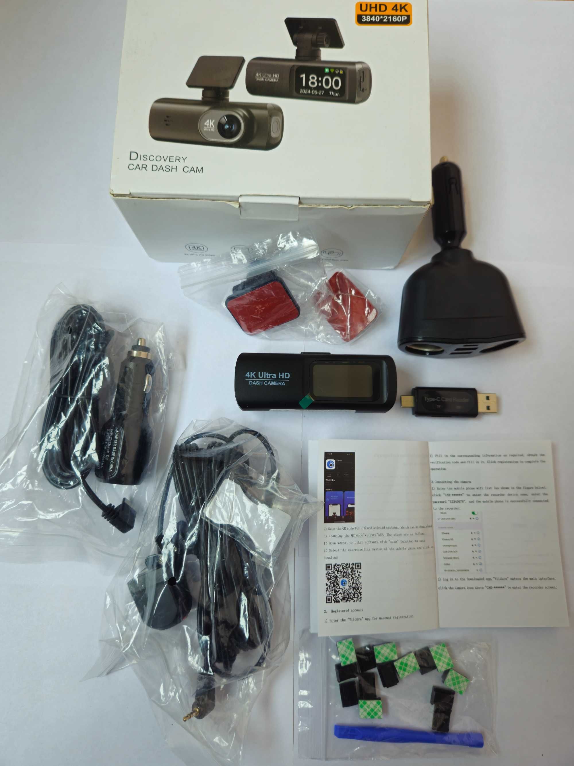 Camera Video Dubla Auto 4K,WiFi,Card SD64Gb,incarcator sigurante.