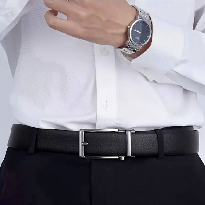 Официален Класически Мъжки колан с автоматична катарама/Черна ест.кожа