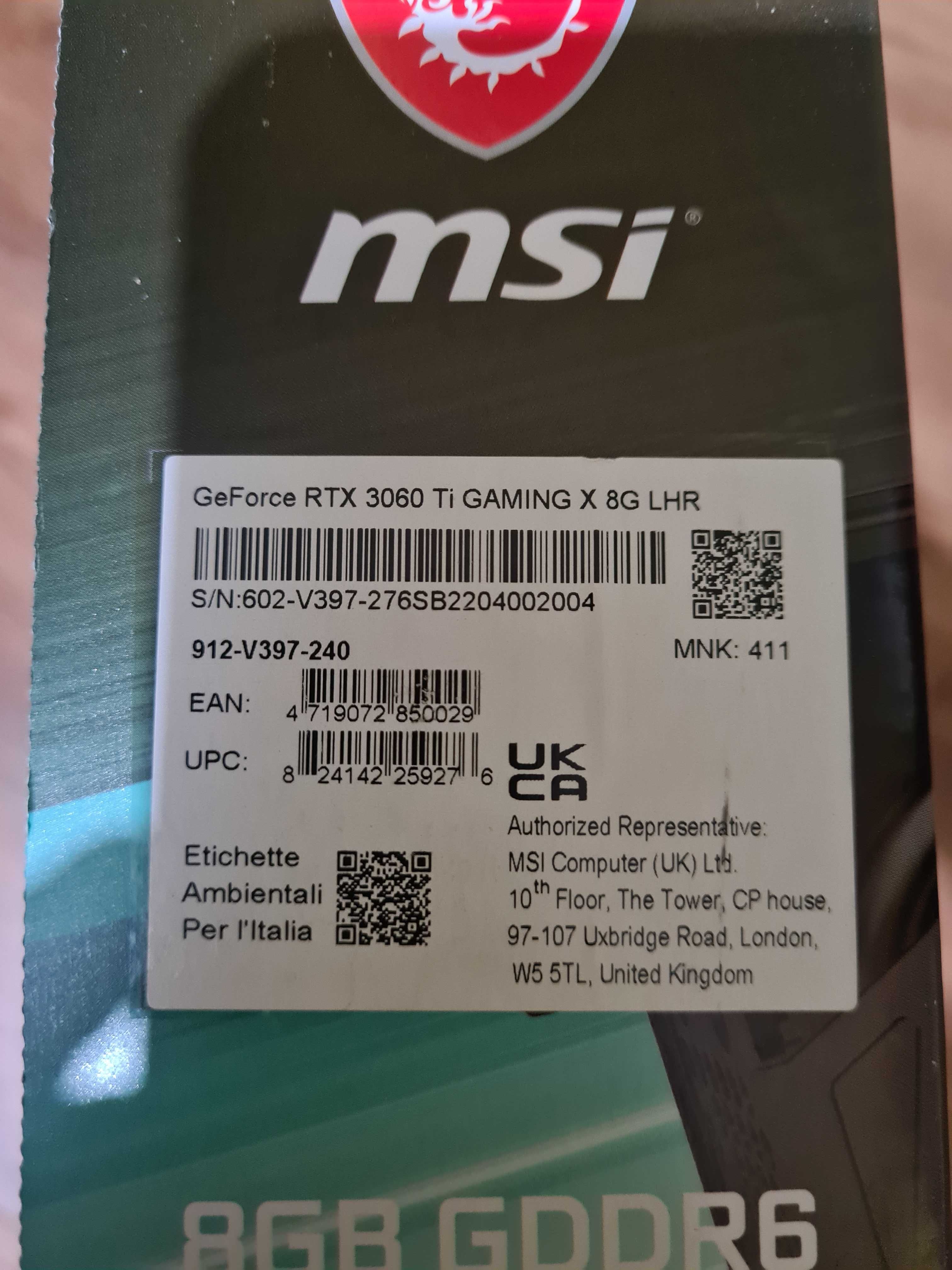 MSI GeForce RTX 3060 Ti Gaming X 8G LHR,256 biti