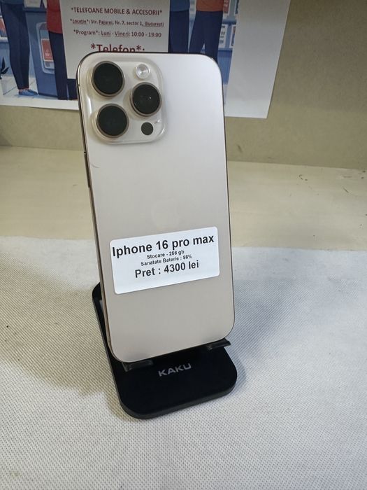 Iphone 16 pro max / 256 gb / 98% baterie / folie sticla cadou