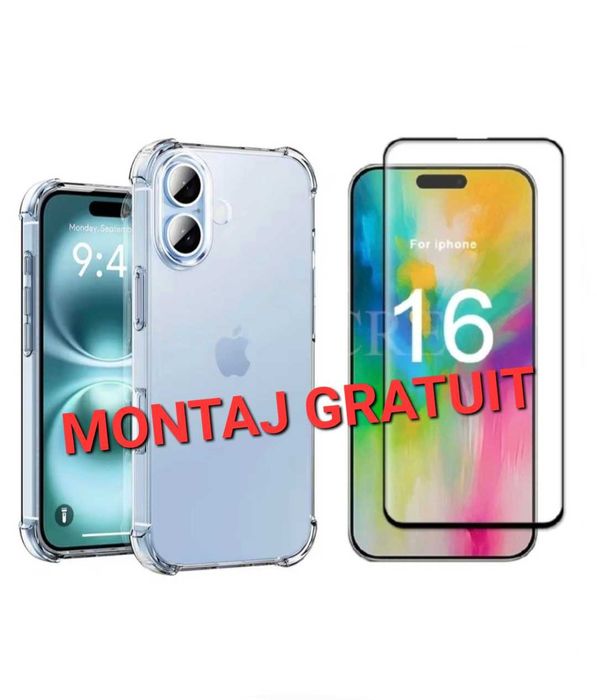 Set - Folie de Sticla + Husa AntiSoc iPhone 11 12 13 14 15 16 Pro Max