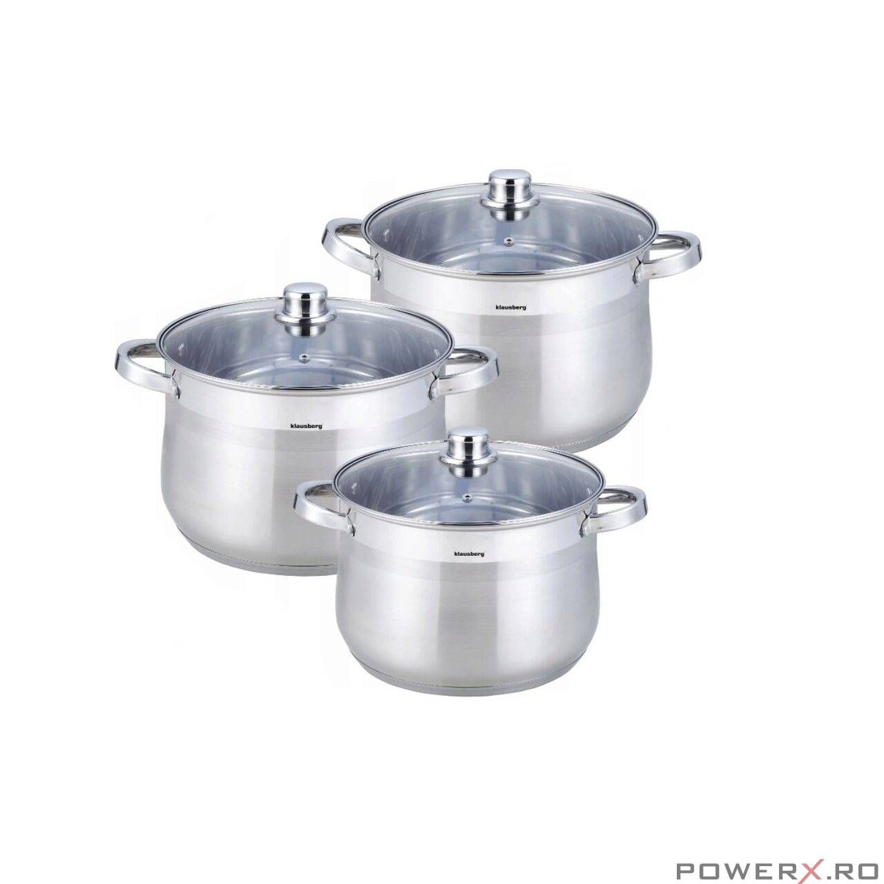 Set 3 oale din inox cu capac din sticla, Fund termic multistrat,