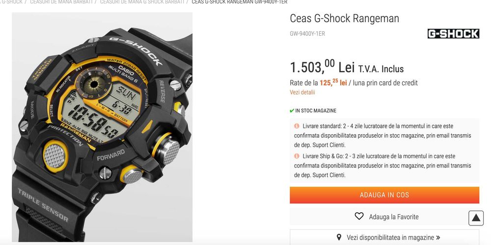 Ceas G-Shock Rangeman GW-9400Y-1ER, impecabil