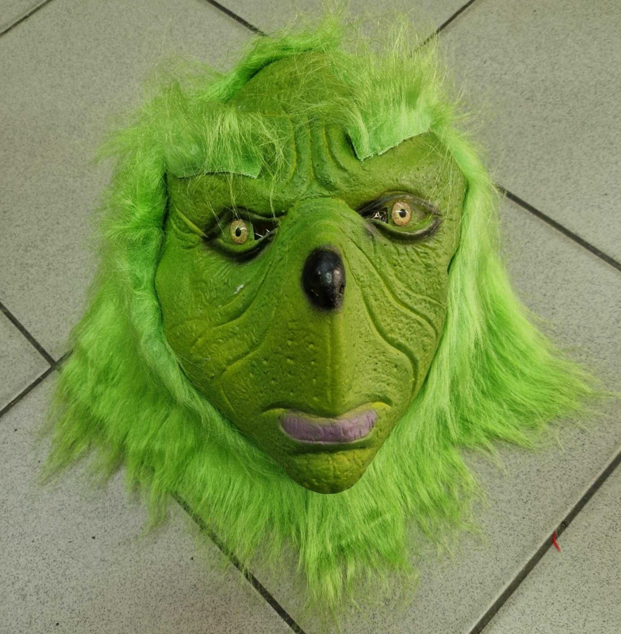 GRINCH costum blana + masca latex (mos craciun spiridus fulg de nea)