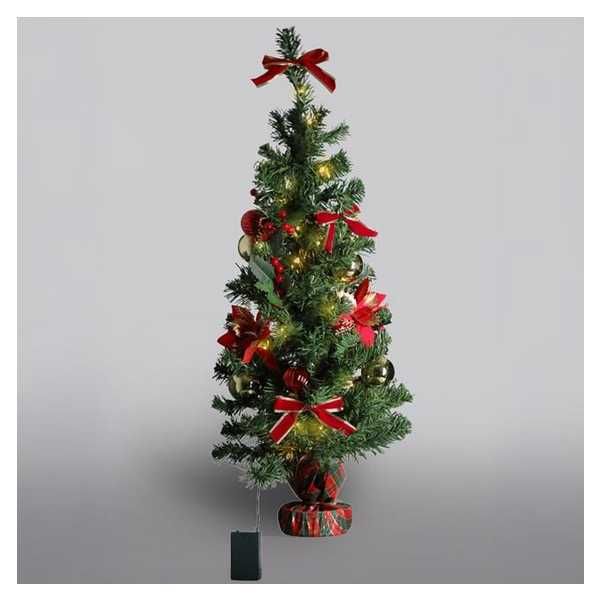 Декоративна коледна елха на батерии с топки, коледна звезда, 90 см