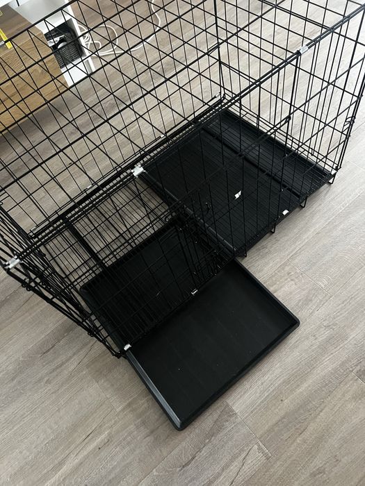 Cusca pentru animale, 2 usi, pliabila din metal, XL, negru 100x70x60 c
