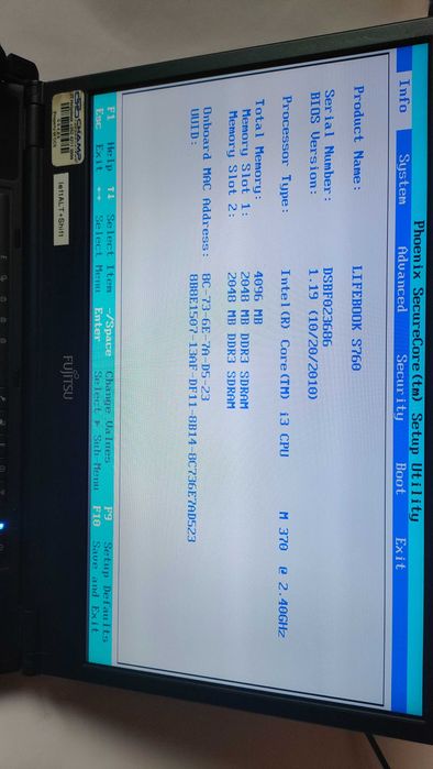 Лаптоп fujitsu s760 4гб/320гб/ win 10