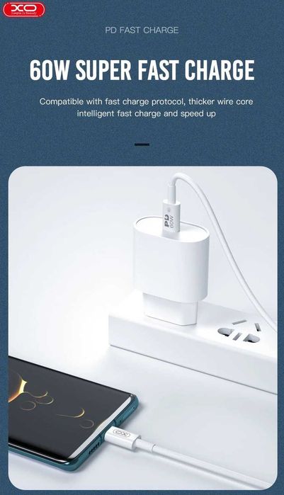Cablu USB-C la USB-C 60W cu iPhone 15/16/17 încărcare rapidă