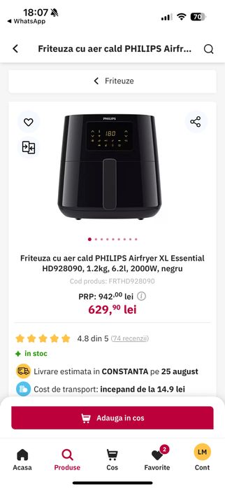 Friteuza cu aer cald Philips Airfryer XL