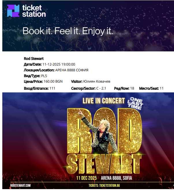 Билет за концерта на Род Стюарт