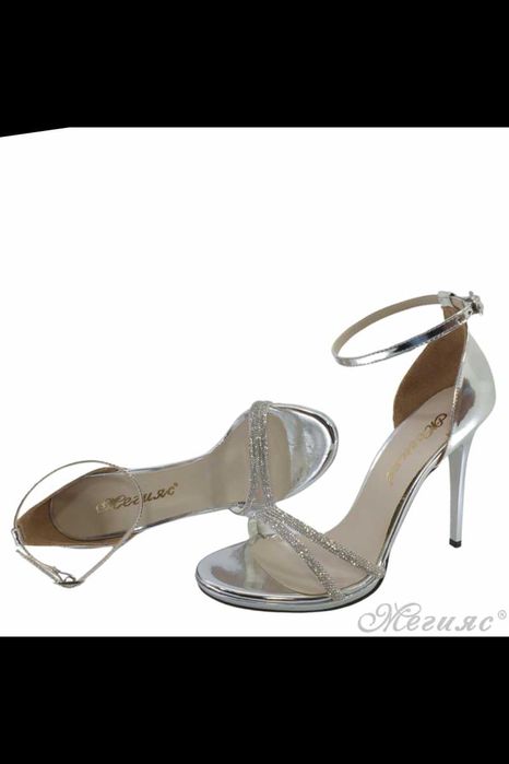 Дамски сандали на ток сребърен лак №37 (Мегияс 604-1)