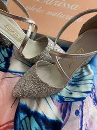 Pantofi din piele naturală argintii