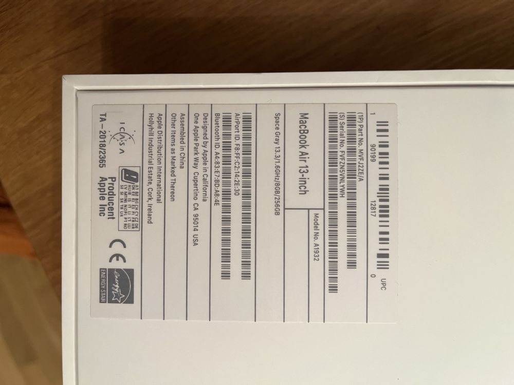 MacBook Air 13 inch 256GB