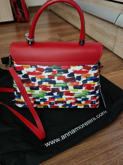 Оригинална чанта - червен, бордо и бежов цвят